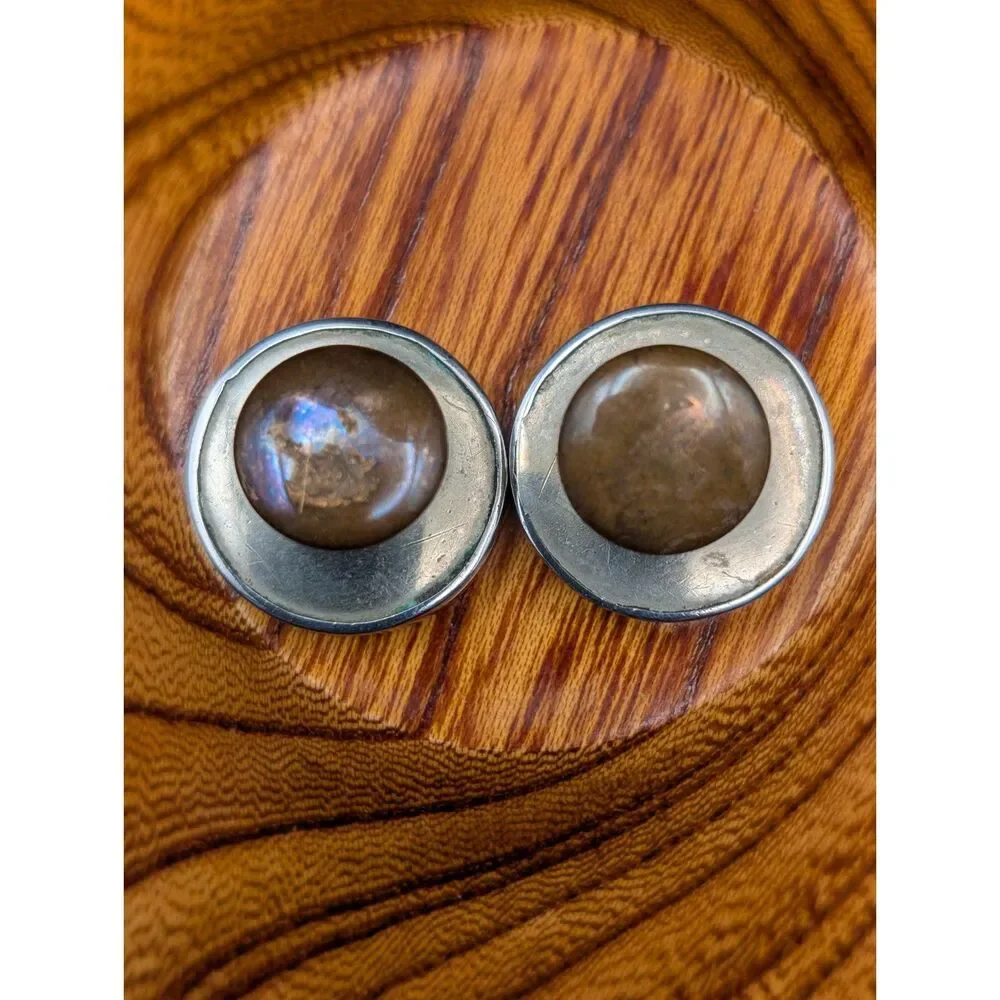 Vintage Silver Tone Cufflinks • Round Face • Toggle Closure • Marked